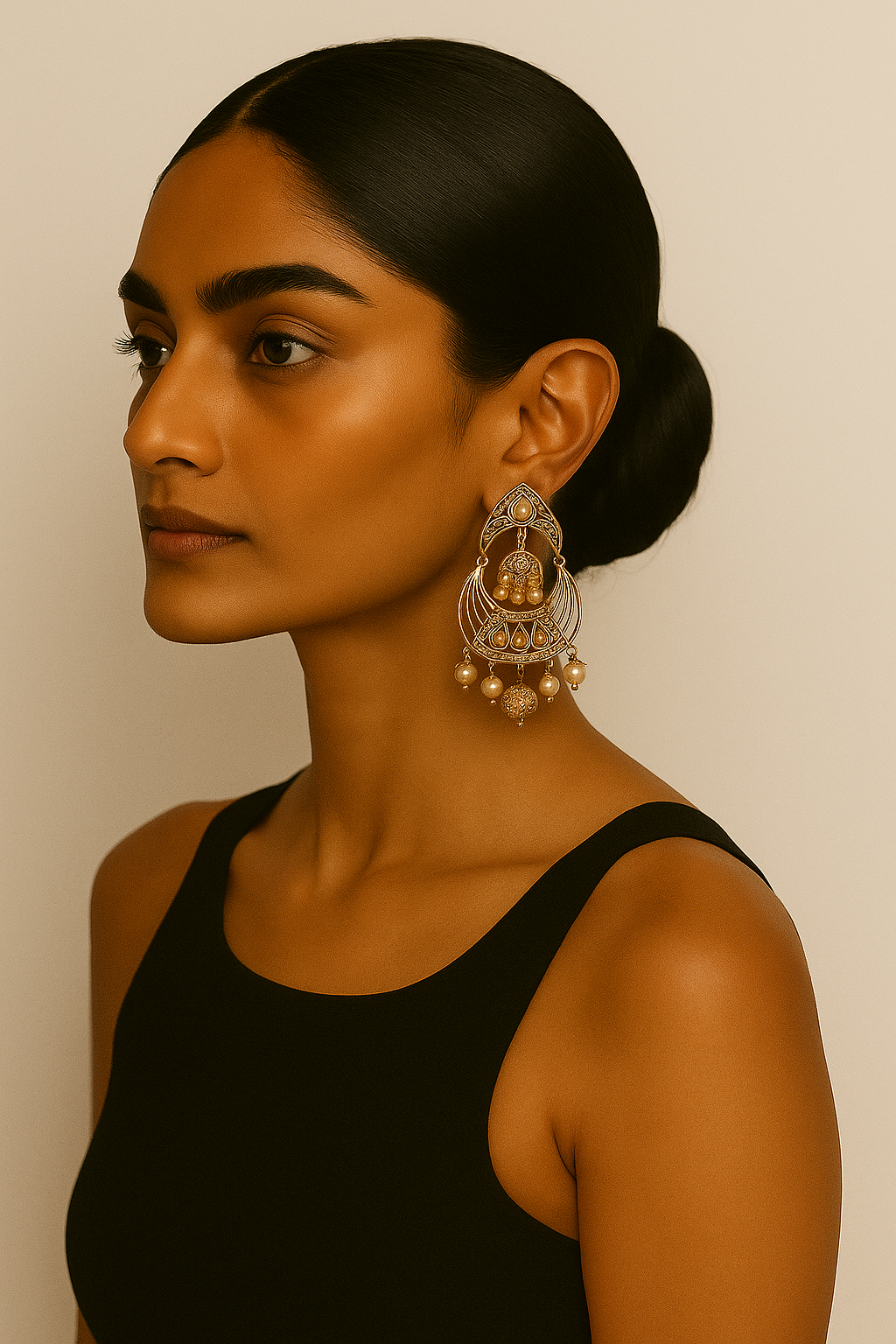 Antique Gold-Plated Pearl Chandbali Earrings