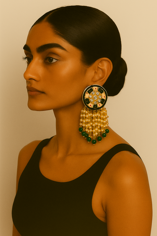 Antique Gold-Plated Kundan and Pearl Drop Earrings