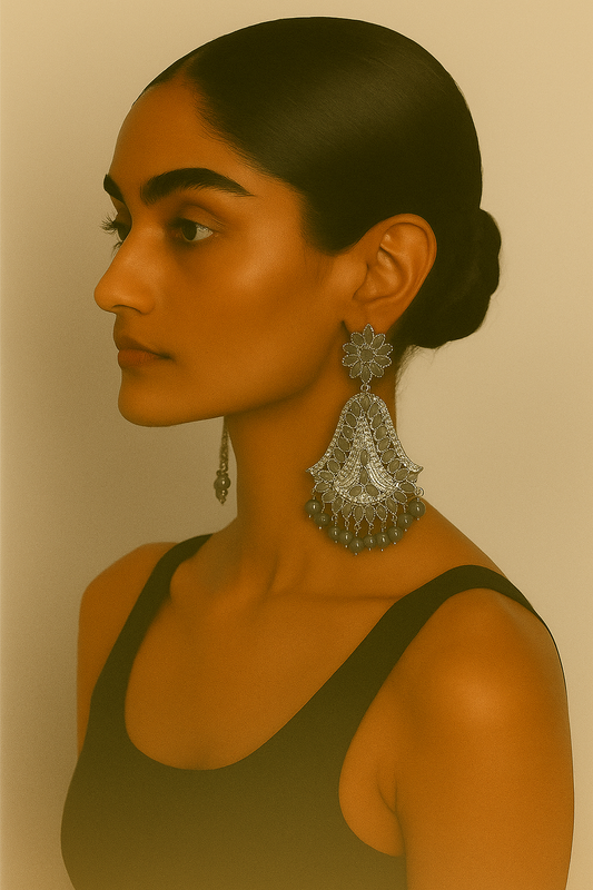 Elegant Silver-Plated Floral Statement Earrings