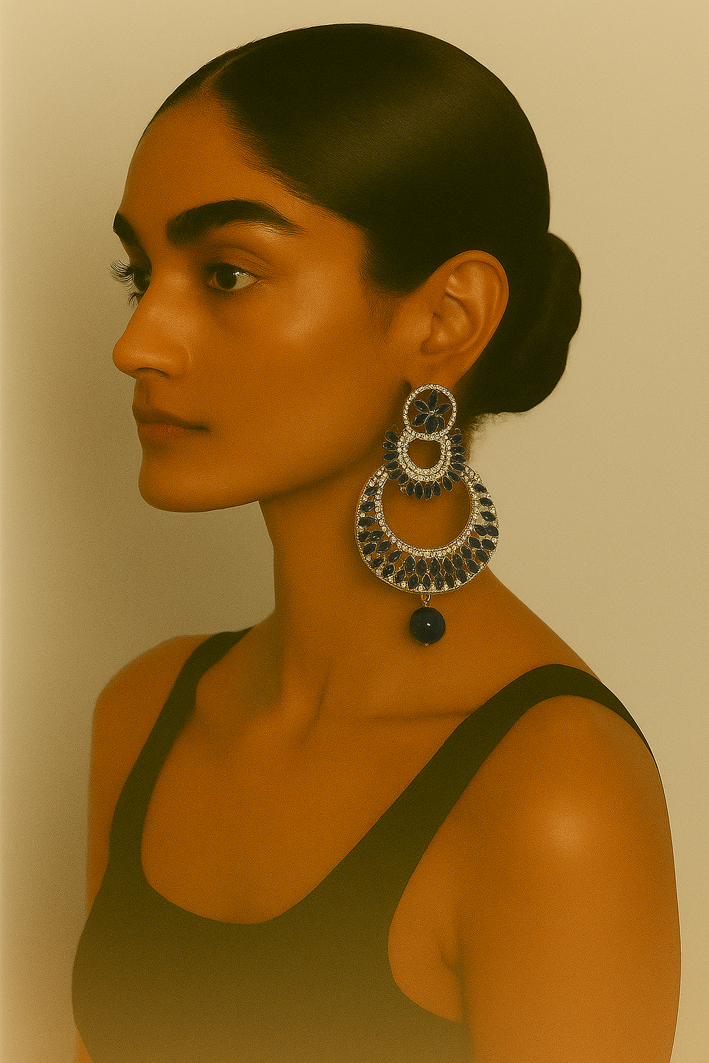 Royal Blue Stone Studded Silver Chandbali Earrings