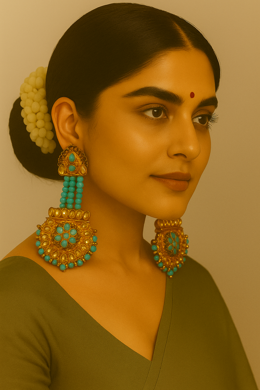 Turquoise & Gold Traditional Statement Earrings – Premium Ethnic Jewelry