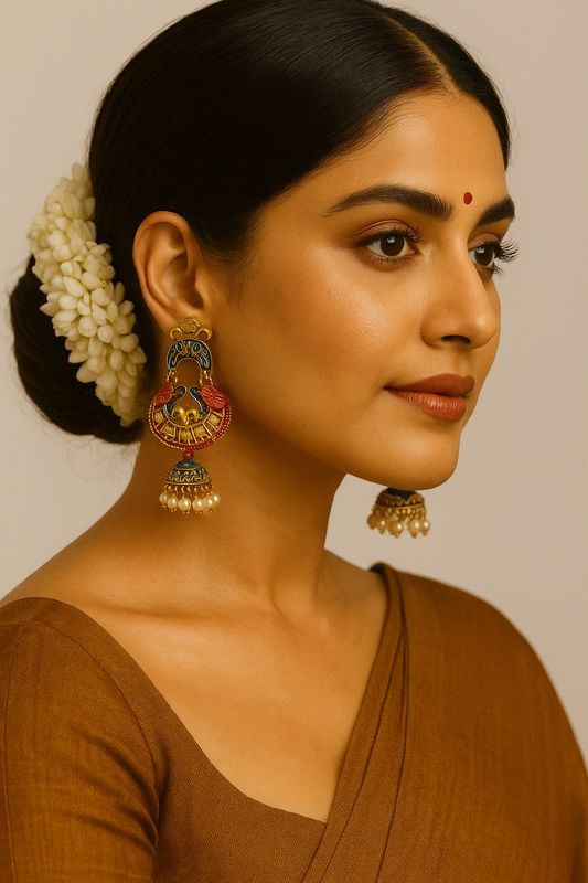 Handcrafted Multicolor Meenakari Jhumka Earrings with Pearl Drops