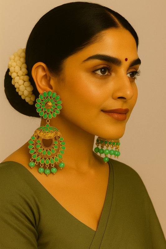 Elegant Green Kundan Peacock Jhumka Earrings – Premium Ethnic Jewelry for Festive & Bridal Wear