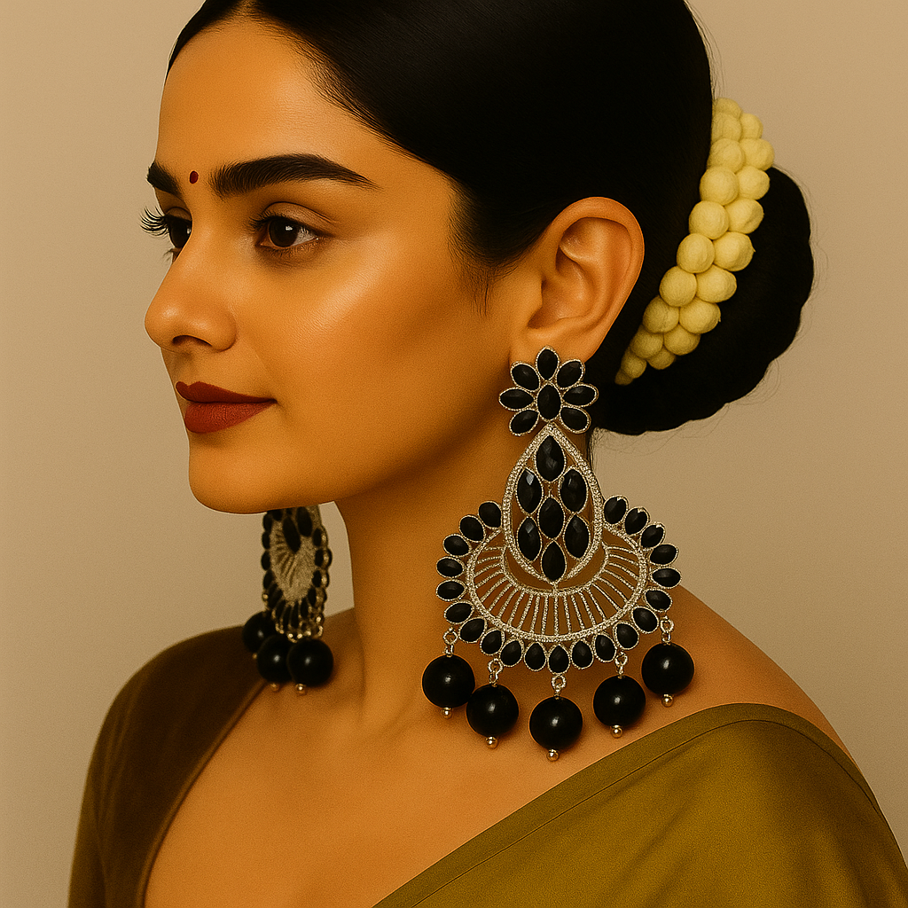 Elegant Black Stone Statement Earrings – Premium Traditional Party Wear