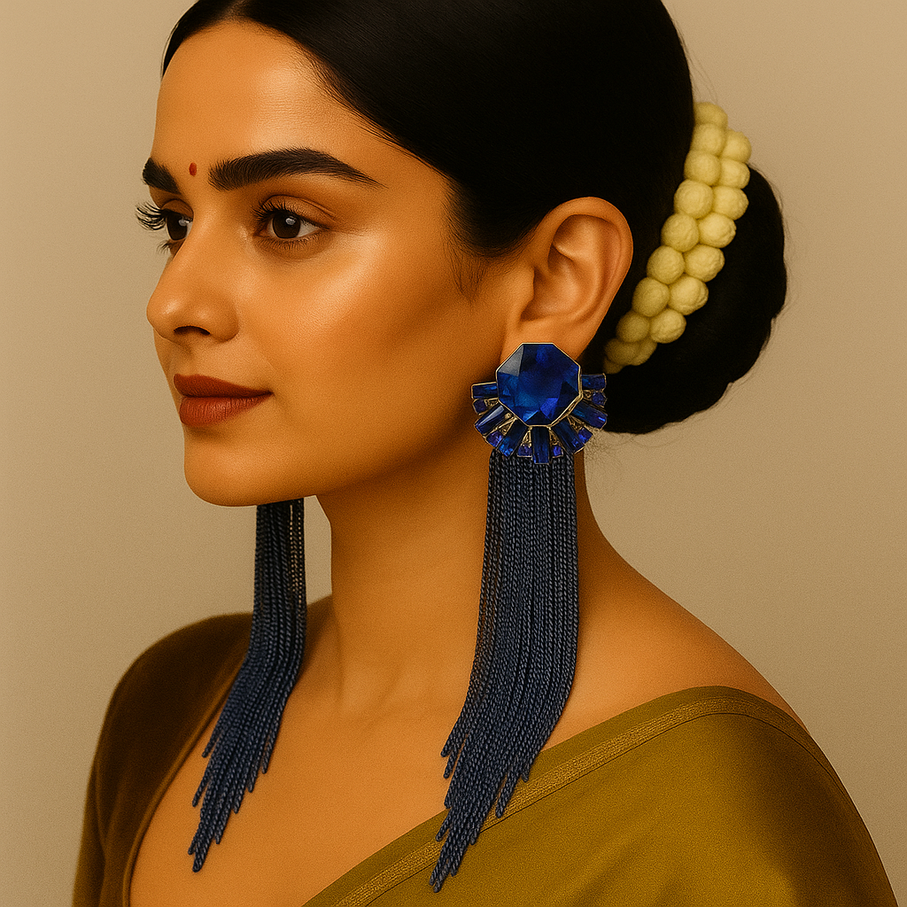 Royal Blue Statement Dangler Earrings – Bold, Modern & Glamorous