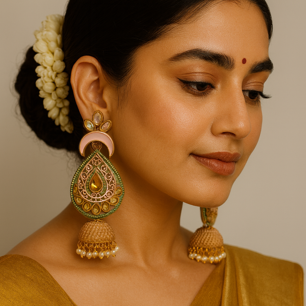 ✨ Premium Traditional Meenakari Jhumka Earrings – Pear-Shaped Festive Danglers ✨