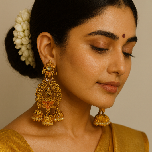 ✨ Antique Gold Temple Jhumka Earrings – Lakshmi Motif Traditional Design ✨