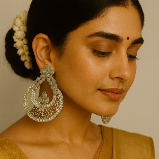 ✨ Silver Grey Statement Chandelier Earrings – Elegant Party & Festive Wear Jewelry ✨