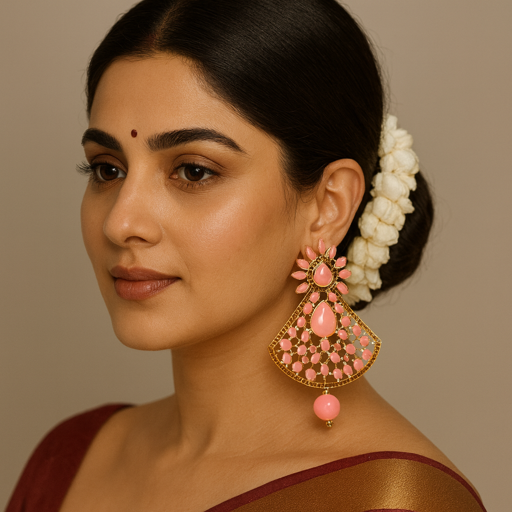 Elegant Pink Stone Statement Earrings – Premium Ethnic Jewelry for Women