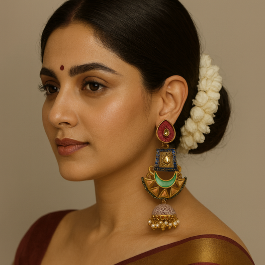 Traditional Multicolor Enamel & Pearl Jhumka Earrings – Premium Ethnic Jewelry