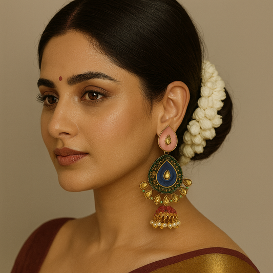 Traditional Multicolor Kundan & Pearl Jhumka Earrings – Elegant Ethnic Jewelry for Women
