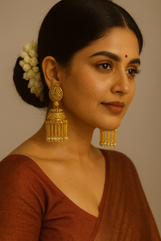 ✨ Antique Gold-Toned Traditional Jhumka Earrings