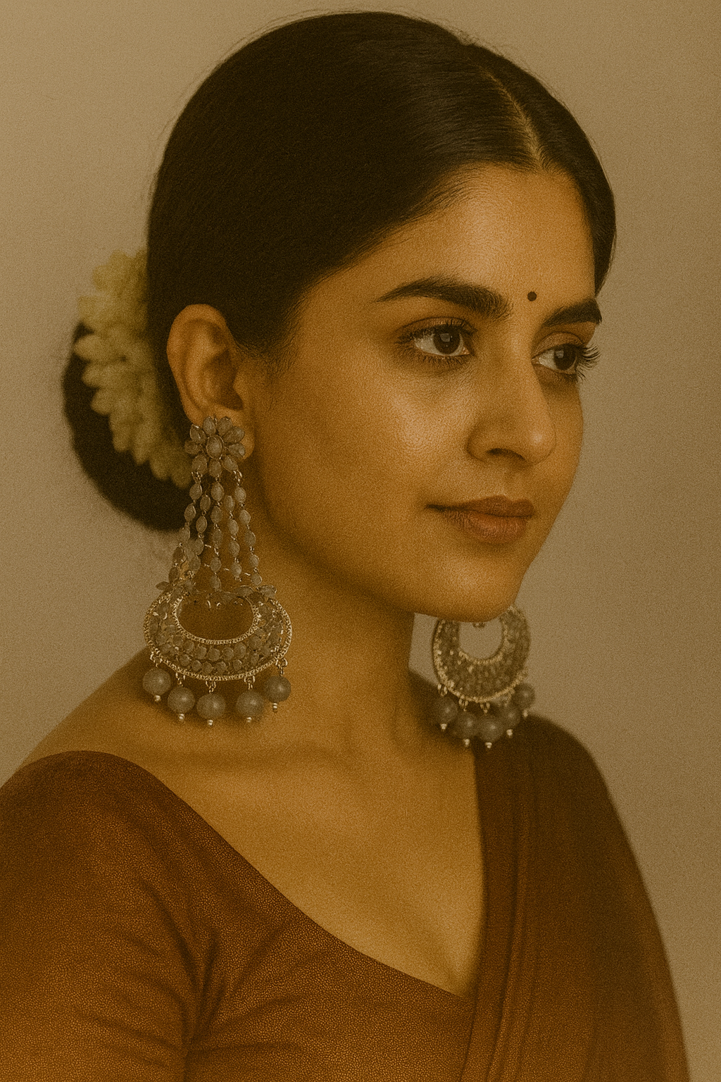 Elegant Grey Stone Chandelier Earrings with Beaded Detailing