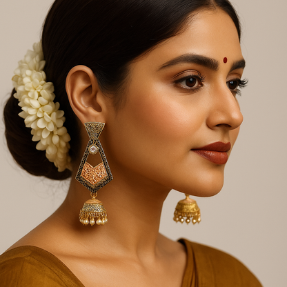 Antique Gold-Plated Jhumka Drop Earrings
