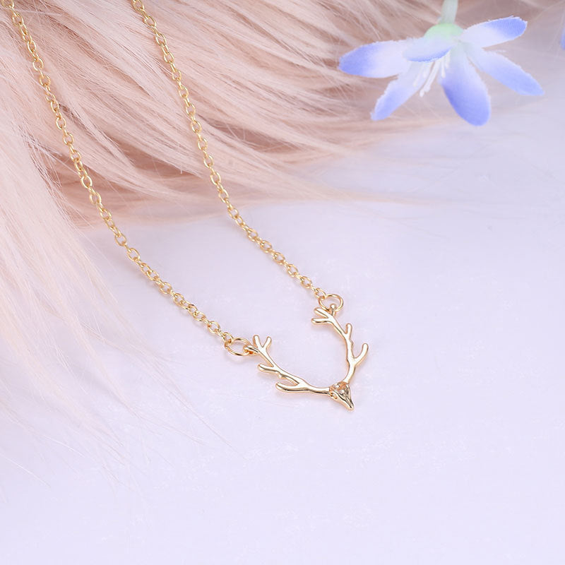 Gold-Tone Antler Pendant Necklace – Woodland Charm
