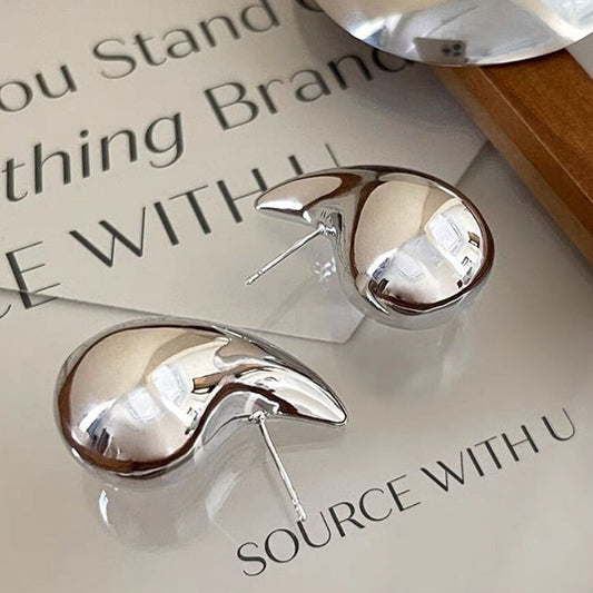 Hollow Water Drop Earrings – Polished Silver Statement Jewellery