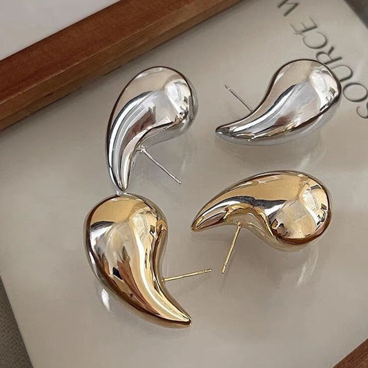Hollow Water Drop Earrings – Polished Gold Statement Jewellery