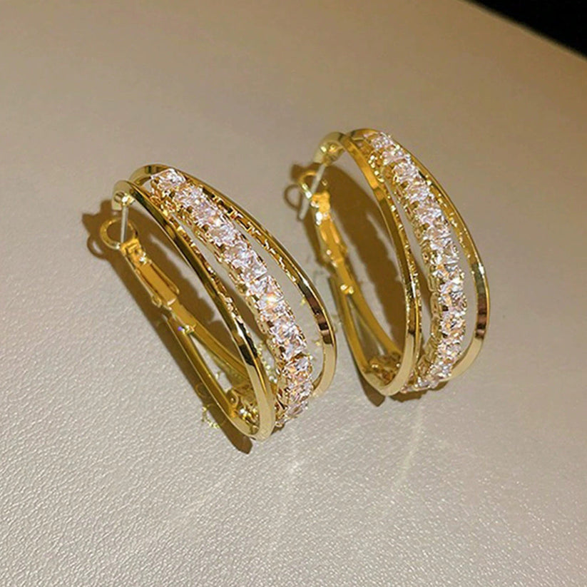 Luxury Multi-Layer Hoop Earrings – Gold with Sparkling Cubic Zirconia