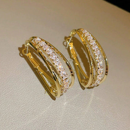 Luxury Multi-Layer Hoop Earrings – Gold with Sparkling Cubic Zirconia
