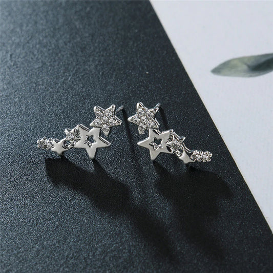 Silver Multi-Star Ear Climber Earrings – Sparkling Starry Night Design