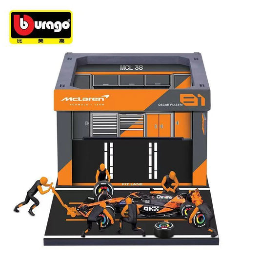 Bburago McLaren F1 Pit Stop Diorama Set – Oscar Piastri #81 (MCL38) Collectible Model (Multicolor)