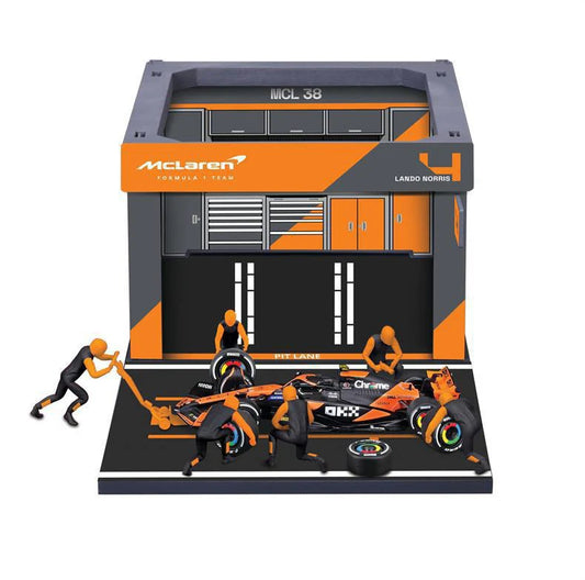 F1 McLaren Pit Stop Diorama Set – Racing Garage Scene with Car & Crew (Multicolor, Collectible Model)