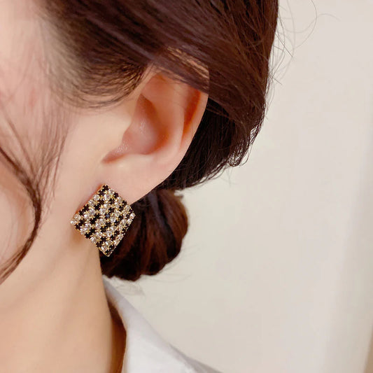 Elegant Crystal-Studded Diamond Shape Earrings – Sparkling Statement Jewellery