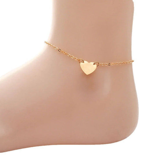 Minimalist Heart Charm Anklet – Gold-Tone Chain Bracelet for Women