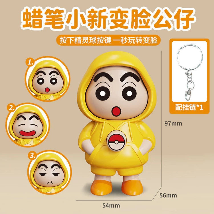 Shin-chan Yellow Hoodie Face-Changing Keychain Toy – Cute Cartoon Collectible