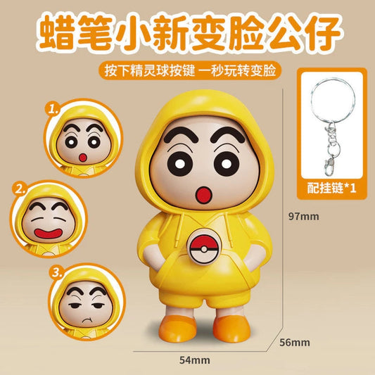 Shin-chan Yellow Hoodie Face-Changing Keychain Toy – Cute Cartoon Collectible