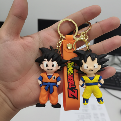 Dragon Ball Z Goku Cartoon Keychain Set with Logo Strap – Anime Character Rubber Keyring (Pack of 2)