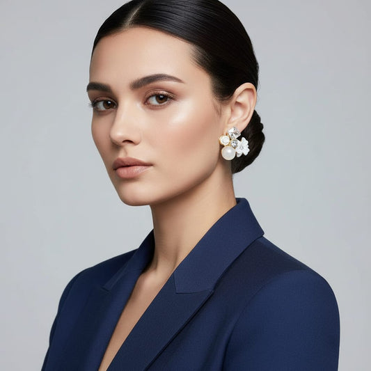 Elegant Floral Crystal & Pearl Earrings – Designer Party Wear Jewellery