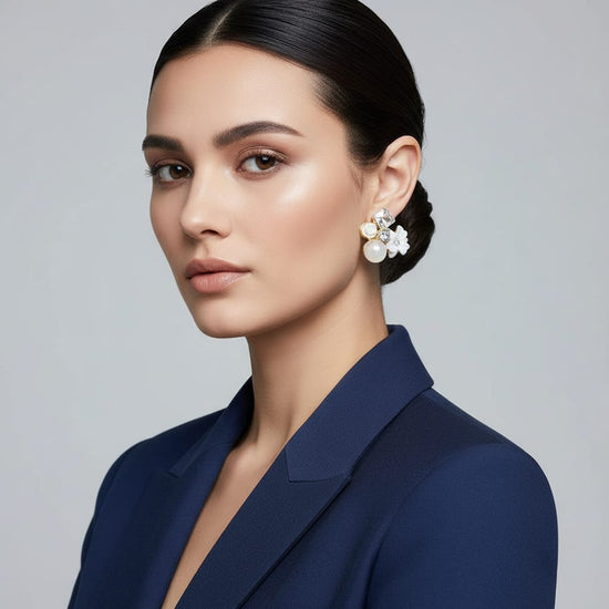 Elegant Floral Crystal & Pearl Earrings – Designer Party Wear Jewellery