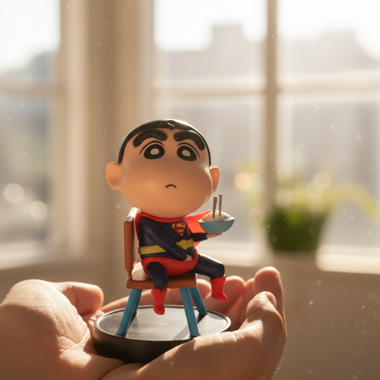 Shin-chan Cute Cartoon Superhero Sitting Figurine.