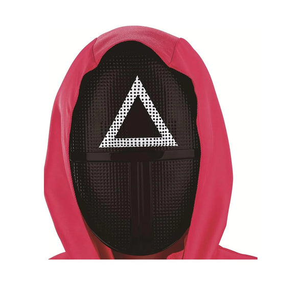 Squid Game Guard Triangle Mask with Hood | Full Face Cosplay Mask | Premium Costume Helmet for Halloween & Theme Parties