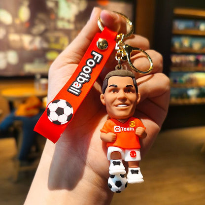 Football Player Cartoon Keychain with Red Strap – Sports Fan Accessory