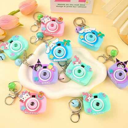Cute Cartoon Camera Keychain with Bell – Hello Kitty, My Melody, Kuromi & Cinnamoroll Designs