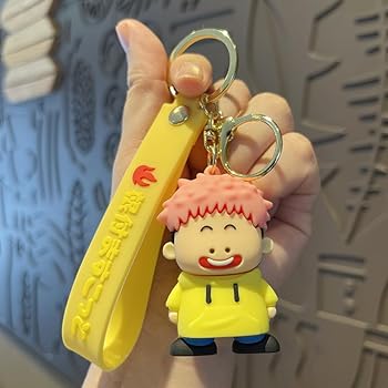 Cute Cartoon Boy Keychain with Yellow Hoodie & Wrist Strap