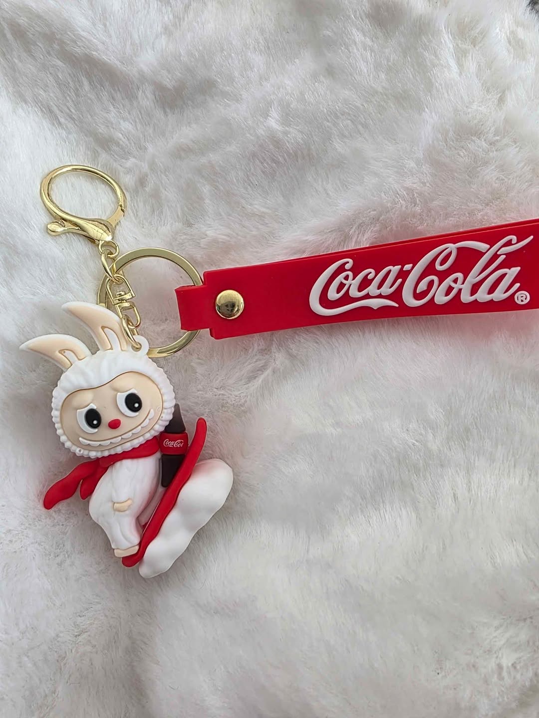 Coca-Cola Bunny Keychain – Cute Cartoon Character with Red Strap 🐰🥤
