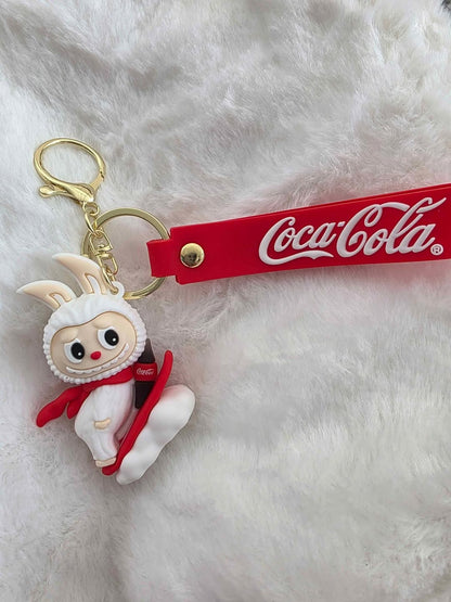 Coca-Cola Bunny Keychain – Cute Cartoon Character with Red Strap 🐰🥤