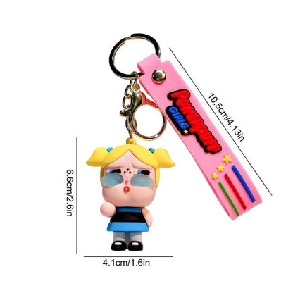 Cute Cartoon Girl Keychain with Pink Wrist Strap – Fun Bag Charm Accessory