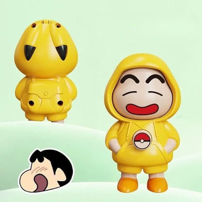 Shin-chan Yellow Hoodie Face-Changing Keychain Toy – Cute Cartoon Collectible