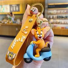 Tom & Jerry Cartoon Keychain – Jerry on Blue Scooter Design