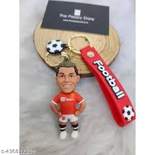 Football Player Cartoon Keychain with Red Strap – Sports Fan Accessory