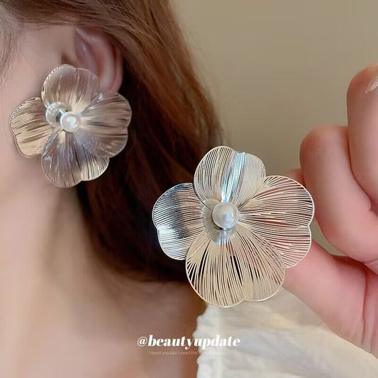 Elegant Floral Pearl Statement Earrings