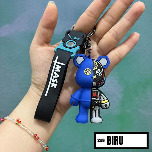 Half & Half Bear Keychain – Stylish Cartoon Robot Bear Design with Strap