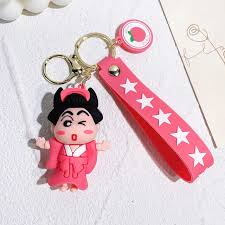 Cute Cartoon Kimono Girl Keychain | 3D Character with Pink Strap