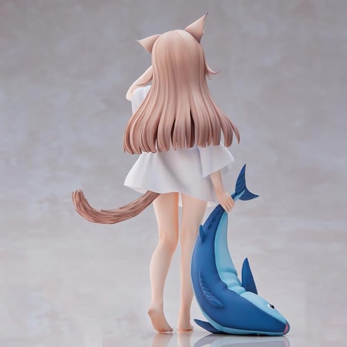 Anime Cat Girl with Fish Plush – PVC Collectible Figure (21 cm)