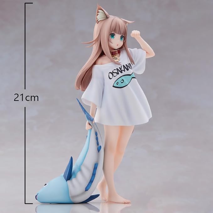 Anime Cat Girl with Fish Plush – PVC Collectible Figure (21 cm)