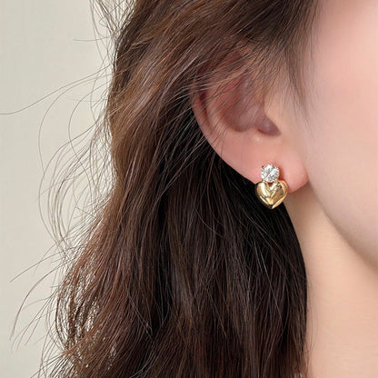 Gold Heart Stud Earrings with Zircon Stone – Elegant Jewellery for Women & Girls